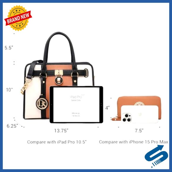 Large Vegan Leather Tote Bag with Matching Wallet, Work Satchel Shoulder Bag
